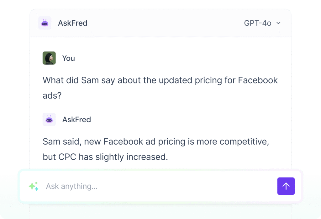 Fireflies.ai AskFred conversational meeting search assistant