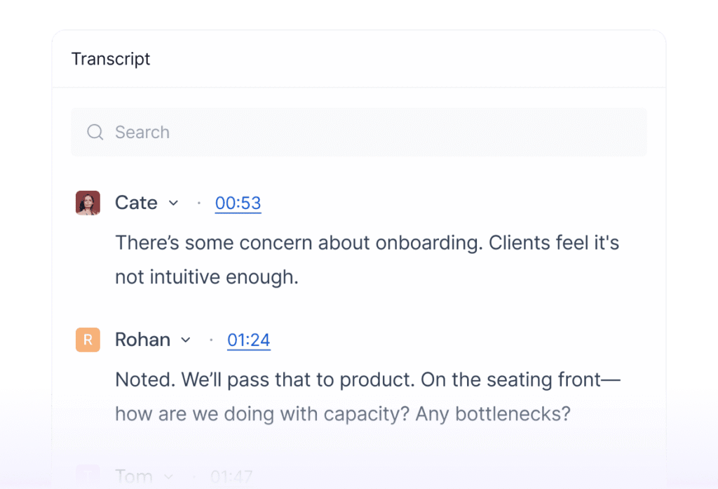 Fireflies.ai real-time meeting transcript interface