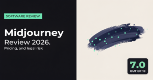 Midjourney Review 2026 premium cover graphic showing a 7.0 out of 10 verdict badge